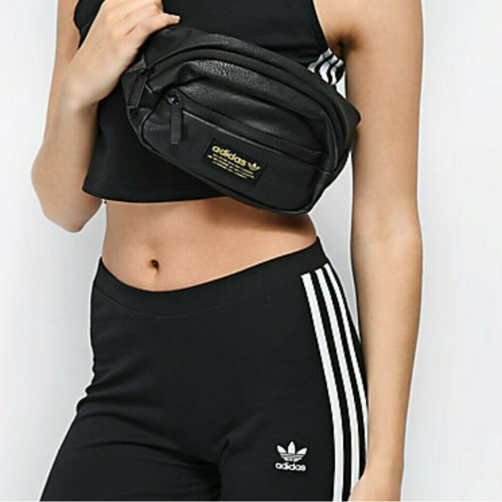 Adidas Black PU Leather Waist Pack with Gold Logo